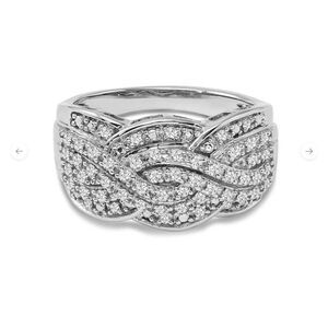 NEW~1/2 Carat Genuine Diamond Criss Cross Wave Design Ring Sz 8~Platinum